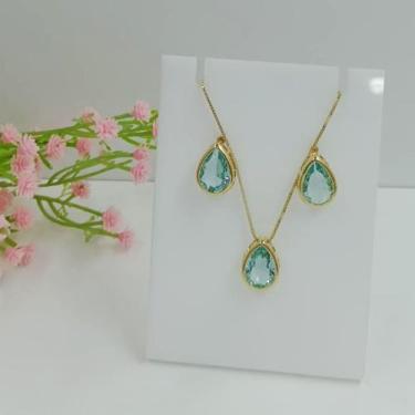 Imagem de Conjunto Gota Folheado a Ouro 100119 - Shekináh Joias , Azul claro