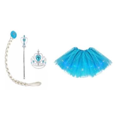 Imagem de Fantasia Princesa Frozen Elsa Gelo Led 4 Peças Festas - MC PRESENTES