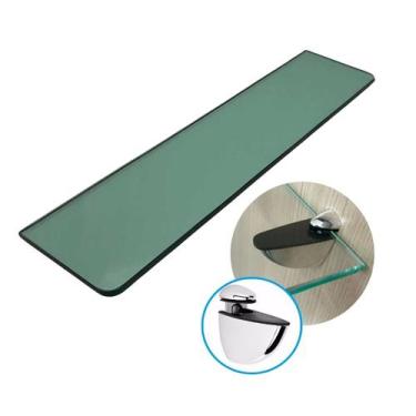 Imagem de Prateleira Vidro Canto Arredondado 8 Mm 100x20cm Com Suporte - Mixso