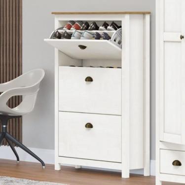 Imagem de Sapateira 3 Portas Basculantes Topázio Branco/Freijó Madeira Pinus - F