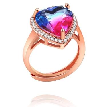 Imagem de Uloveido Elegante anel de cristal grande em forma de coração para mulheres, namorada, banhado a ouro rosa, zircônia cúbica, tamanho ajustável, anel para mãe, avó, esposa, presente de aniversário,