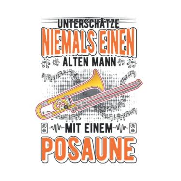 Imagem de Posaune Notizbuch: Posaune Alter Mann Posaunenspieler Posaunist / 6x9 Zoll / 120 karierte Seiten Seiten
