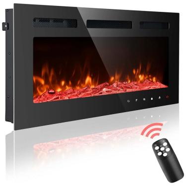 Imagem de Lareira Elétrica de Embutir A54x91L com Controle Remoto e Chamas Multicolorida, 1500W, 110v, HOMAJOR Electric Fireplace Inserts, Preto