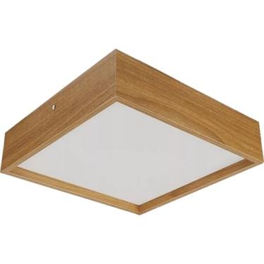Imagem de Luminária de Teto Plafon Quadrado Sobrepor Madeira Freijó 30 x 30 cm Moderno Sala Quarto Cozinha - Design Elegante e Durável