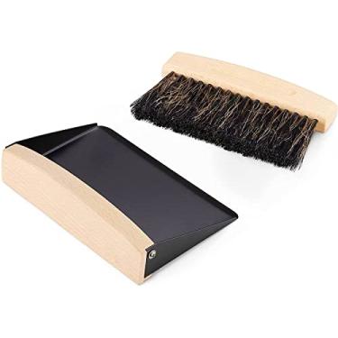 Imagem de OAKART Conjunto de mini pá de metal e escova para lareira de migalhas, vassoura de mesa natural, crina de cavalo preta
