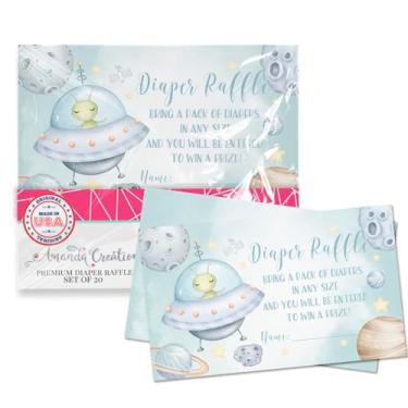 Imagem de Amanda Creation Bilhetes de sorteio de fraldas para chá de bebê – Pacote com 20 cartas de jogo dupla face Alien in Outer Space de 5 x 9 cm, estoque de fraldas feito apenas nos EUA