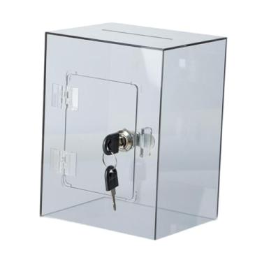 Imagem de ＫＬＫＣＭＳ Caixa de poupança de dinheiro acrílico cofrinho com tampa criativo com chaves caixa de armazenamento de moedas frasco de poupança transparente para, Cinza