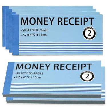 Imagem de Livro de recibos de dinheiro e aluguel pacote com 6/300 conjuntos, 2 partes, 7 x 15 cm livro de recibos de cópia sem carbono com papelão e capa à prova d'água (50 conjuntos por livro)