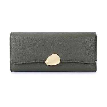 Imagem de Mokoze Carteira feminina, carteira clutch com bolso com zíper, carteira de couro PU de grande capacidade, acessório ideal para presentes, vida cotidiana e ocasiões de negócios, Verde, Minimalismo
