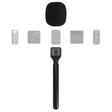 Imagem de GEEKRIA Adaptador de microfone para entrevista sem fio para criadores, adaptador portátil Mic GO com para-brisas, suporte de alça de microfone compatível com DJI MIC 1, MIC 2, Rode Wireless GO II