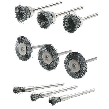 Imagem de Jogo Escova Aço Circular Haste 9 Pçs Furadeira Mini Retifica
