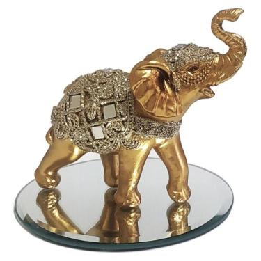 Imagem de Elefante Decorativo Resina C/ Base De Espelho Indiano Sorte - Luthi Co