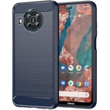 Imagem de GTBDEKI Capa para Nokia X10, Nokia X20 TA-1332 TA-1341, capa traseira de silicone fino à prova de choque de fibra de carbono para Nokia X10/X20 azul