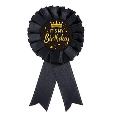 Imagem de Fita It's My Birthday Ribbon, fita de aniversário da rainha, tecido de cetim, alfinete de crachá de placa de flandres de feliz aniversário para mulheres, homens, meninas, meninos, broche de roseta de prêmio, decorações de festa, Acrílico, Sem pedras preciosas