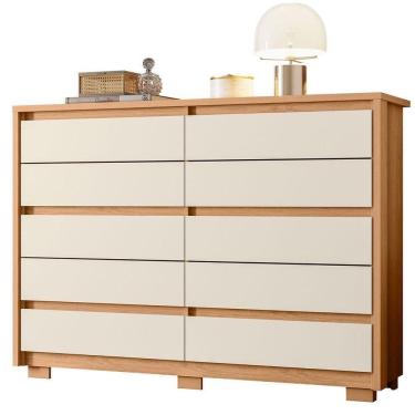 Imagem de Cômoda Grande 10 Gavetas e Pés Mdp Duello Freijó Off White
