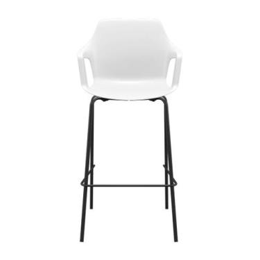 Imagem de Banqueta Vesper Alta 4 Pés Preta com Braços Fixos - Plaxmetal, Branco