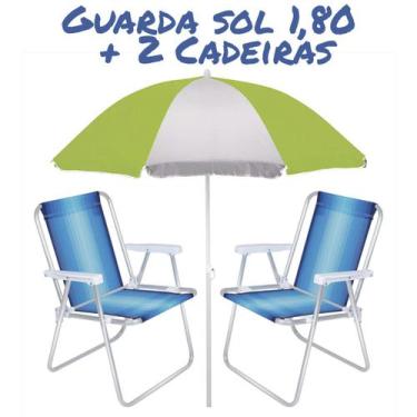 Imagem de Kit 1 Guarda Sol Gigante 1,80 Metros 2 Cadeiras De Praia Piscina Em Al