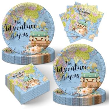 Imagem de 40pcs Adventure World Awaits Map Party Supplies,The Adventure Begin Theme Set,include 20 Dessert plate and 20 Napkin,Used for Adventure Time Birthday Decorations