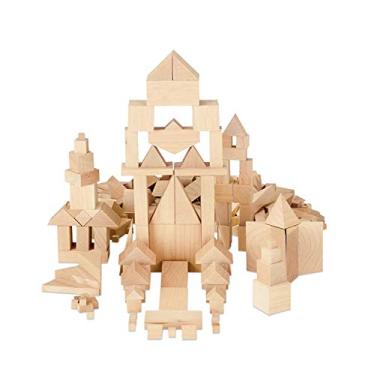 Imagem de hand2mind Blocos geográficos de madeira, pequenos blocos de construção para crianças, blocos de madeira simples, blocos de empilhamento Montessori, formas 3D para ensino, sólidos geométricos,