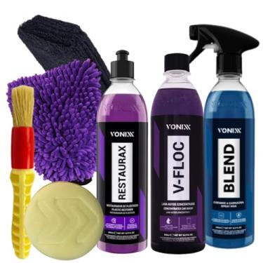 Imagem de Vonixx Kit Lavagem Automotiva, Shampoo V-floc, Restaurador Restaurax, Cera Blend, com Acessórios de Limpeza.