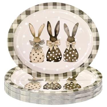 Imagem de HEIPINIUYE Pratos de papel ovais de Páscoa com 50 unidades, 25,4 x 30,5 cm, grandes pratos descartáveis para churrasco, guingão, bandeja de servir suprimentos de festa
