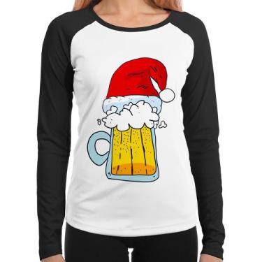 Imagem de Baby Look Raglan Merry Beer Manga Longa - Foca na Moda, Branco, Preto,