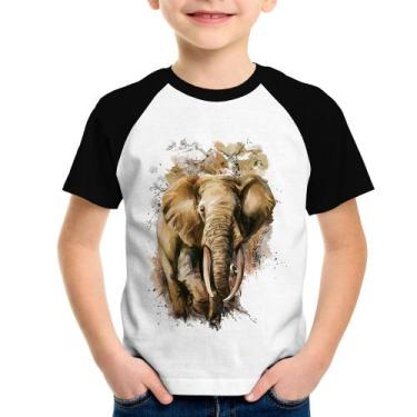 Imagem de Camiseta Raglan Infantil Elefante Watercolor - Foca na Moda, Branco, P