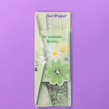 Imagem de Kit de Réguas Daisy Sunshine Régua 15cm Esquadro 45°, Esquadro 90° e Transferidor 180° (Verde)