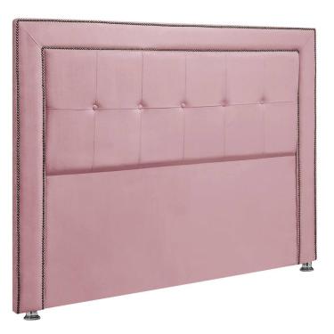 Imagem de Cabeceira Estofada para Cama Box Casal 140cm Ravena Veludo - SOFA STORE Cor:Veludo Rosa Claro