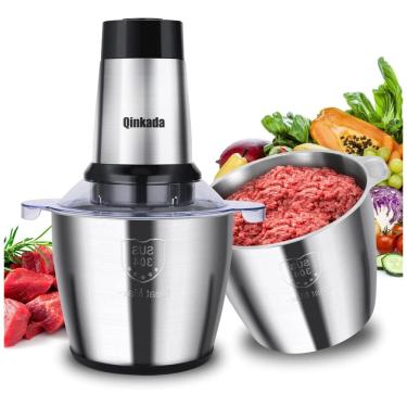 Imagem de Processador de Alimentos Multifuncional 3,5 Litros com 3 Velocidades e 2 Tigelas de Aço Inoxidável, 110V 500W, Qinkada, Prata