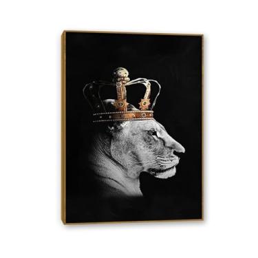 Imagem de Impressão de pôster de pintura de coroa dourada, vestindo uma coroa pintura rainha leoa, animais selvagens da África pôsteres impressões pinturas imagens para quarto decoração de casa pronto para