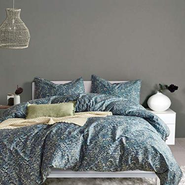 Imagem de mixinni Conjunto de edredom com estampa de flores silvestres, azul botânico, 3 peças, design de flores silvestres, leve para todas as estações, estilo cottagecore para homens e mulheres