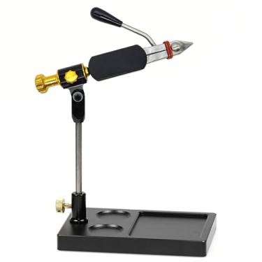 Imagem de MiBoce Torno de amarrar moscas, ferramenta de amarração de pesca com mosca, alicate de gancho de corda voadora rotativo de 360°, com mandíbulas e base de bandeja de armazenamento, para pesca com mosca