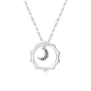 Imagem de CHAKRA HEALING REIKI CHR Colar feminino com pingente de sol e lua em ouro 18K com pingente de sol crescente radiante zircão joia para casal, colar de clavícula, Cobre, Zircônia cúbica