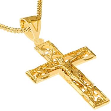 Imagem de LIFETIME JEWELRY Colar de crucifixo de filigrana grande para homens e mulheres banhado a ouro 24 k Dourado