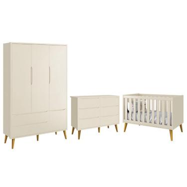 Imagem de Dormitório Completo Infantil Theo 3 Portas, Cômoda 6 Gavetas e Berço com Pés Amadeirado - Reller Móveis Areia Fosco