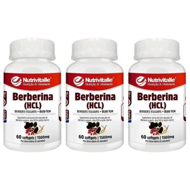 Imagem de Kit 3 Un - Berberina Hcl 1500Mg 60 Capsulas Nutrivitalle