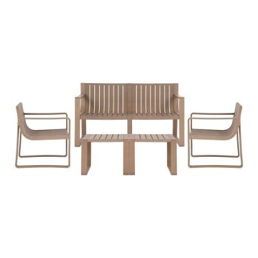 Imagem de Conjunto 5 Peças área Externa Bahamas 2 Poltronas 2 Mesas De Centro 1 Sofá 120cm Em Fibra Natural Café G56 Gran Belo