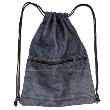 Imagem de Sacola Saquinho Mochila Artesanal Em Jeans Reforçada Ajustável - MM