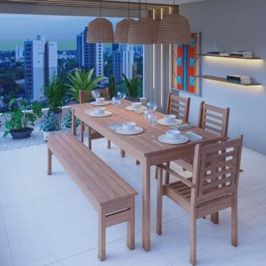 Imagem de Conjunto Mesa, Banco e 4 Cadeiras Madeira Maciça Cedro Rosa