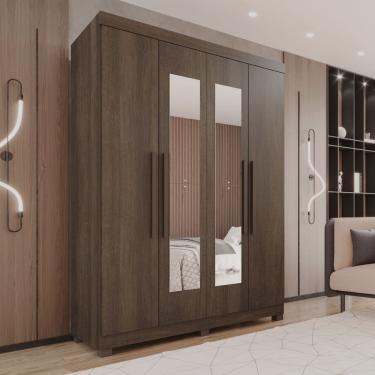 Imagem de Guarda-roupa 4 Portas 3 Gavetas com Espelho com Pés New Malibu Espresso Móveis