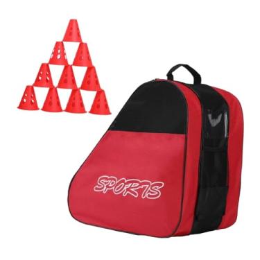 Imagem de oshhni Bolsa de patinação rolos com cones de 10 fileiras de esqui a adultos adultos crianças acessórios Sapatos de patinação Bolsa de armazenamento de skate, Vermelho