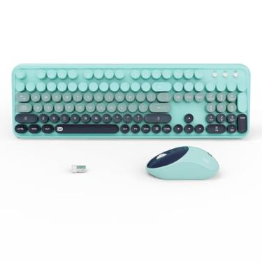 Imagem de Combo de teclado e mouse sem fio, teclado redondo colorido de 2,4 GHz para escritório, computador, desktops, laptop (104 teclas azul índigo)