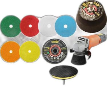 Imagem de 6 Lixas Grão 4 Pol. 100Mm Diamantada + 1 Rebolo Cônico 45 - Kaqi