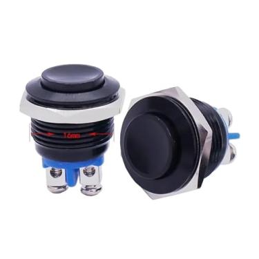 Imagem de Interruptor de PC momentâneo de 5/20 peças de 16 mm com tampa alta de metal à prova d'água, interruptores de botão de pressão para carro sem solda com terminais de parafuso (preto autorreinicialização