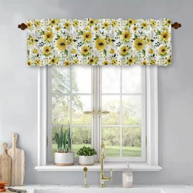 Imagem de Cortinas curtas de tratamento de janela de girassol de fazenda, aquarela, cortinas blackout, bolso de haste, painel superior para banheiro, quarto, sala de estar, 137 x 45 cm