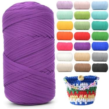 Imagem de Camiseta de 400 g para crochê, violeta, roxo, tecido elástico macio, grosso, fio de crochê para crochê, tricô iniciante, tricô à mão, para bolsa/artesanato faça você mesmo/decoração de casa - roxo