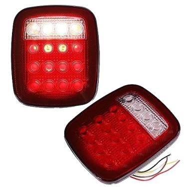 Imagem de X AUTOHAUX 1 par de luzes traseiras de barra de LED luzes traseiras de freio quadradas luz traseira de seta luz reversa vermelho branco LED para Jeep Wrangler TJ YJ CJ-5 CJ-7 1979-2006 vermelho
