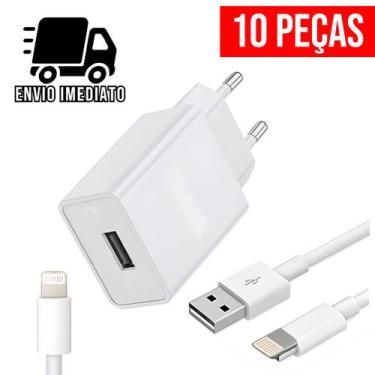 Imagem de Kit 10 Carregador Celular Turbo Tipo IP USB Cabo Super Rapido 5.0A - M