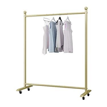 Imagem de CUTPOIY Suporte de roupas resistentes, trilho de roupas pesadas, rack de exibição de roupas com rodas de metal minimalista moderno, cabideiro, rack de secagem de tubos industriais (dourado 120 x 160